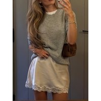 Summer new apricot short skirt for women pure lust lustrous lace splicing skirt