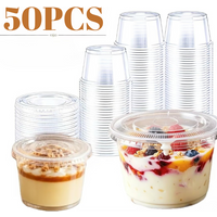 50PCS Disposable Clear Plastic Pudding Cups with Lid Ice-Cream Mousse Dessert Pudding Cups Wedding Dessert House Offering