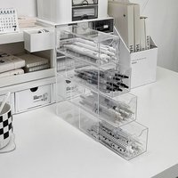 Desktop Pen Holder Stationery Storage Box Transparent Large Capacity Desk Cosmetic Lipstick Organizer Drawer Style Storage Rack