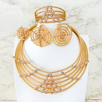 Top Quality Dubai 18K Gold Plated Jewelry Set Woman Necklace Drop Earrings Bracelet Ring African Bridal Wedding Party Gifts