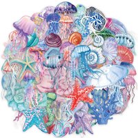 50PCS Set of Tropical Fish Graffiti Stickers Jellyfish Sea Star Shell Coral Stickers Decorative Frame DIY Waterproof Stickers