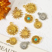 5pcs Stainless Steel Sun Charms Smiling Face Rotundity Sun Pendant PVD Gold Plated Earring Necklace Jewelry Making Accessories