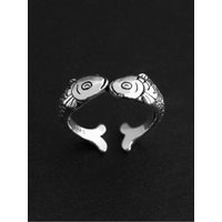 New Retro 925 Sterling Silver Jewelry Fashion Small Goldfish Pisces Fish Kiss Animal Elegant Opening Rings R143