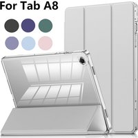 Clear Crystal Tablet case for Samsung Tab A8 10.5 2021 SM-X200 SM-X205, Tri-Fold with Hard Shell Transparent Back and Pen Holder