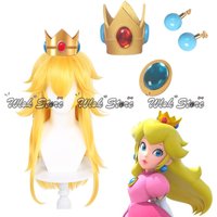 Anime Super Brother Princess Peach Cosplay Wig Blonde Princess Crown Earrings For Women Adult Halloween Party Carnival Role Play