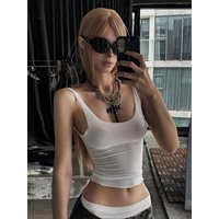 Solid Color Tank Top See Through Mesh Crop Tops Women Edgy Clothes Y2k Accessories Sleeveless Ropa Mujer Cute Camison Verano