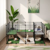 2-Floor Metal Pet Playpen, 36 Grid Panels, Customisable Cage Enclosure for Small Animals, Guinea Pigs Hamster Runs, Rabbit Hutches, Includes Mallet, Indoor, 143 x 73 x 71 cm