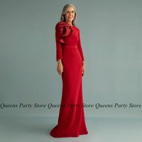 Elegant Red Mother of The Bride Dress Boat Neck 3/4 Sleeves Big Flower Sweep Train Mermaid Party Dresses Arab Wedding Guest Gown