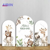 Custom Name Wild One Arch Backdrop Cover Safari Jungle Animals Zebra Elephant Giraffe Kids Birthday Party Decor Background