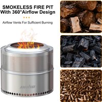 Wood Burning Firepit,Large Stainless Steel Smokeless Fire Pit with Carry Bag,Outdoor Camping Firewood Burner Stove