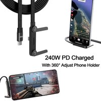 240W Super Fast Charging Cable 2-in-1 Foldable Phone Tablet Stand Type-C to Type-C Data Cord for iPhone Samsung Xiaomi