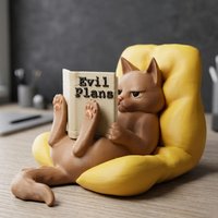 3D Printed Reading Cat Statue Charming Mini Sculpture Evoking An Engrossed Reader Bookshelf Desk Cozy Gift For Book Lovers