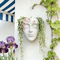 Ceramic Face Wall Planter White Floral Hanging Succulent Planter Artistic Wall Mount Flower Pot for Indoor Plants Home Decor