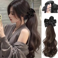 Black Hair Ring Claw Clip Synthetic Ponytail Extensions for Girls Layered Curly Ponytail Low High Tie Natural Wavy Ponytail
