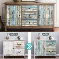 1 Roll Blue Distressed Wood Grain Contact Paper Self-Adhesive Removable Waterproof Wallpaper for Cabinets Furniture Home Decor