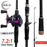 MBLN Fishing Rod Reel Combo 1.8/2.1m Carbon Fiber Casting Rod and 7.2:1 Gear Ratio Baitcasting Reel Max Drag 8kg for Bass
