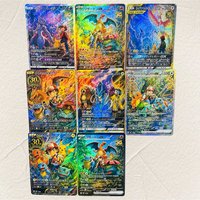 DIY Pokemon 8Pcs 30th Anniversary Starters & Trainer Holographic Texture Cards English Version Classic Anime Collectible TCG