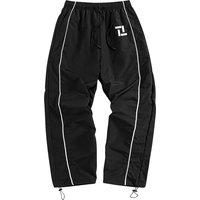Men's Black Fitness Training Track Pants Track Pants with White Side Stripes Drawstrings "Geometric" Print Leisure Sports Pants