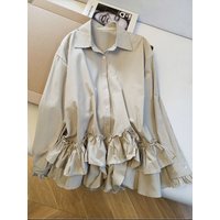 Elegant Floral Trim Patchwork Striped Loose Fit Collar Shirt for Women Breathable Polyester Long Sleeve Spring Shirt