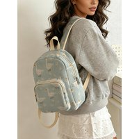 Cute Goose & Daisy Floral Print Women Fashion Backpack Corduroy Multi-pocket Large Capacity Commuter Bag