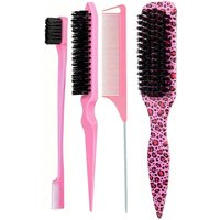 4 piece Slick Back Hair Brush for Smooth Ponytails Bun Edge Control Baby Hairs & Flyaways Teasing Backcombing Bristles Tool