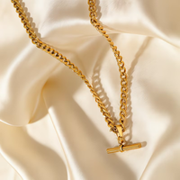 4.5mm Double Polished Chain Necklace Stainless Steel Geometric T-Bar Pendant Necklace Minimalist Circle Clavicle Chain