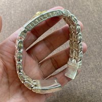 White Copper Two-Tone Dharma Wheel Bracelet, Retro Wide Wheat Link Bangle, Unisex Ethnic Streetwear Jewelry