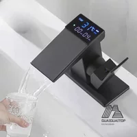 Hot Cold Water Temperature LED Washbasin Waterfall Taps Bathroom Deck Mixers Basin faucet Digital Display Sink Mixer Faucet