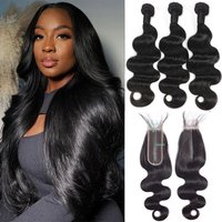 15A Body Wave Bundles Human Hair With Closure 32 Inch Bundles 100% Human Hair 2x6 Transparent Closure With Bundles Human Hair image 3