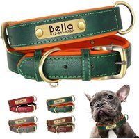 Customized PU Leather Nameplate Dog Collar Free Engraving Name Soft Padded Dogs Collars for Small Medium Large Dogs Adjustable