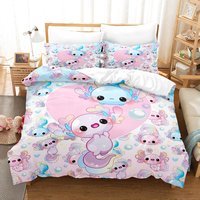 Cute Axolotl Bedding Set 3 Piece Duvet Cover & Pillowcases Kawaii Animal Bed Linen Twin Full Queen King Size