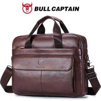 BULLCAPTAIN Men's Bag Genuine Leather Men Briefcase for Laptop 14 Messenger Men's Leather Bag Business Portfolio for Document A4