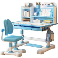 2Pcs Kids Study Desk Chair Set, Height Adjustable Children Study Table Chair Set with Sitting Corrector, Ergonomic Desk Chair