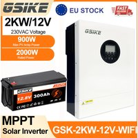 Hybrydowy inwerter solarny GSIKE 4KW 24V Off Grid Inwerter MPPT 12V 2KW 230V Ładowarka 100A-60A Maks. napięcie PV 450V BMS 300A 100A Pakiety akumulatorów solarnych EU PL Stock