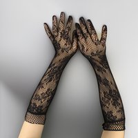 Frau Fischernetz Jacquard Floral Transparente Spitze Schwarze Handschuhe Elastische Braut Lange-sleeve Mesh Liturgie Sexy Handschuh für Mädchen