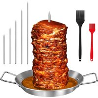 LMETJMA Stainless Steel Vertical Al Pastor Skewer with Plate for Outdoor BBQ Grills Brazilian Vertical Baking Spit Stand
