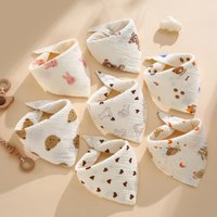 0-2Year Baby Bibs Saliva Scarf 5Pcs Triangle Scarf Cartoon Bear 4-Layer Linen Cotton Newborn Boy Girl Absorbent Cloth Baby Bibs