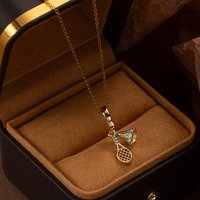 ANENJERY 316L Stainless Steel Blue Pink Badminton Pendant Necklace for Women Fashion Personality Jewelry Gifts Wholesale