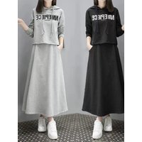 Slimming Effectiveness plus Size Hoodie Dress Two Piece Set Fashionable Spring Autumn New Style Cover Belly Loss Weight