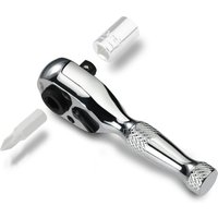 Duratech 2-in-1 Mini Dual Head Stubby Ratchet Handle 1/4'' Drive Finger Ratchet Spanner Two Screwdriver Bits Repair Hand Tool