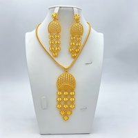 African Gold Plated Long Necklace Earrings Jewelry Set For Women Dubai Indian Nigeria Bridal Wedding Party Gift Jewellery