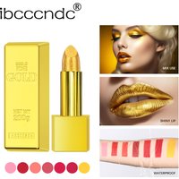 Shimmer Gold Lipstick Metallic Glitter Sexy Lipsticks Long Lasting Batom Waterproof Cosmetic Gold Brick Tube Design Gift 3.5g