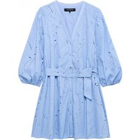 Elegant Short Embroidered V-Neck Dress High Waist A-Line Skirt Polyester Fiber Summer Season Lantern Sleeve Single Button Clo...