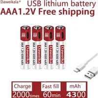 Charger Free Large Capacity 1.5V AAA 4300mah USB Rechargeable Lithium Ion Battery for Remote Control Wireless Mouse + Cable Ps 4