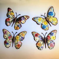 4Pcs Floral Butterfly Wooden Wall Stickers With Double Sided Nano Tape, Vintage Decor For Bedroom Farmhouse Home Ornament