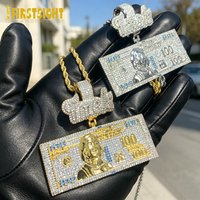 Iced Out Bling Time Is Money Pendant Necklace Silver Color Cubic Zirconia Us Dollar Cash 100 Letter Charm Hip Hop Men Jewelry