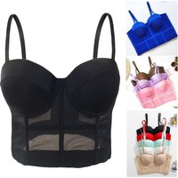 Sexy Mesh Push Up Bralet Women Corset Bustier Bra Night Club Party Long Sexy Cropped Top Vest Plus Size Tank Top Women Corset
