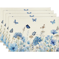 4Pcs, Hydrangea Wildflower Placemats, Washable, Suitable for Holiday Parties, Home Decor, Kitchen Countertops, Rectangular Dining Tables, Making Your Dining Room and Kitchen More Beautiful, a Birthday