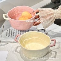 2-Handle Ceramic Soup Bowl - Noodle Ramen Bowl for Pho Rice Noodle Baking Dish Salad Bowl for Home Dorm Kitchen