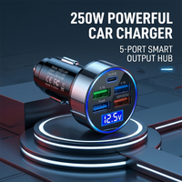 Fast Charging Car Adapter 5-Port Hub with LED Display, Type-C PD & 4 USB Vehicle Charger for Multiple Devices Power Supply